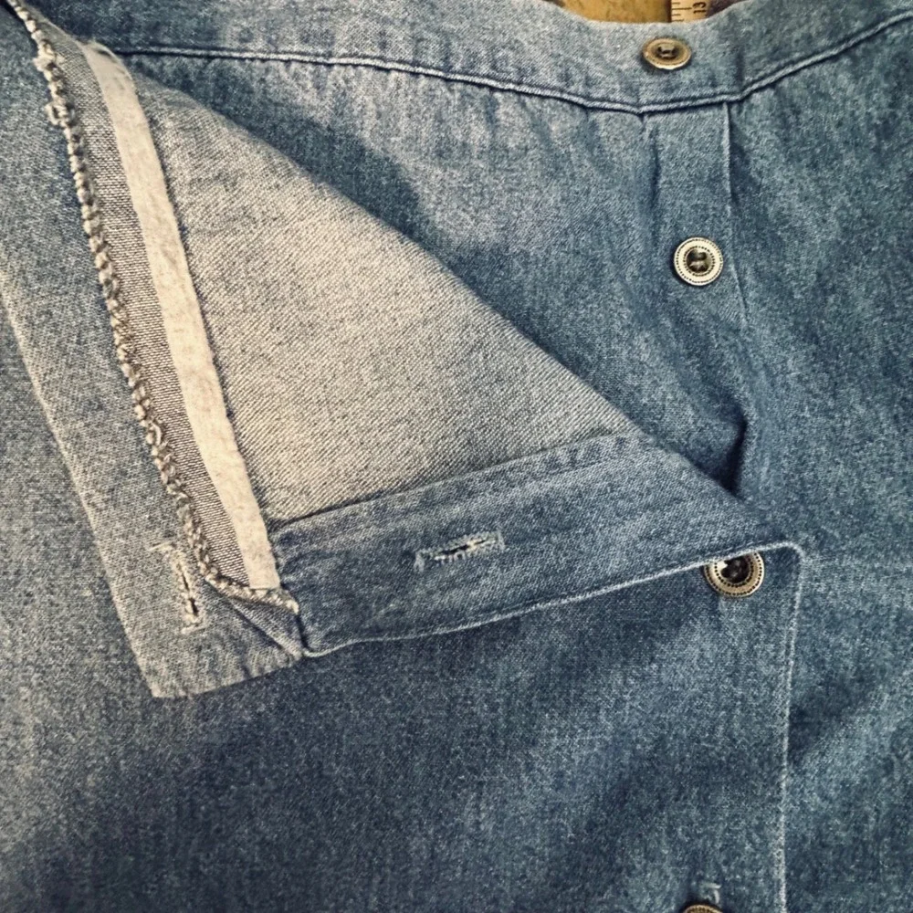 Ashley Petites Denim Midi‎ Skirt Womens 14P Blue Side Button A-Line Cottagecore